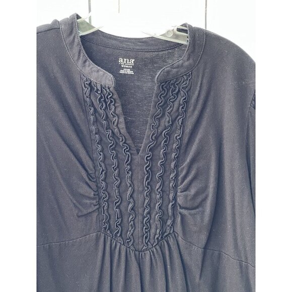 a.n.a. Woman 1X Short Sleeve Black Embellished Collared V-Neck Top - Picture 3 of 6